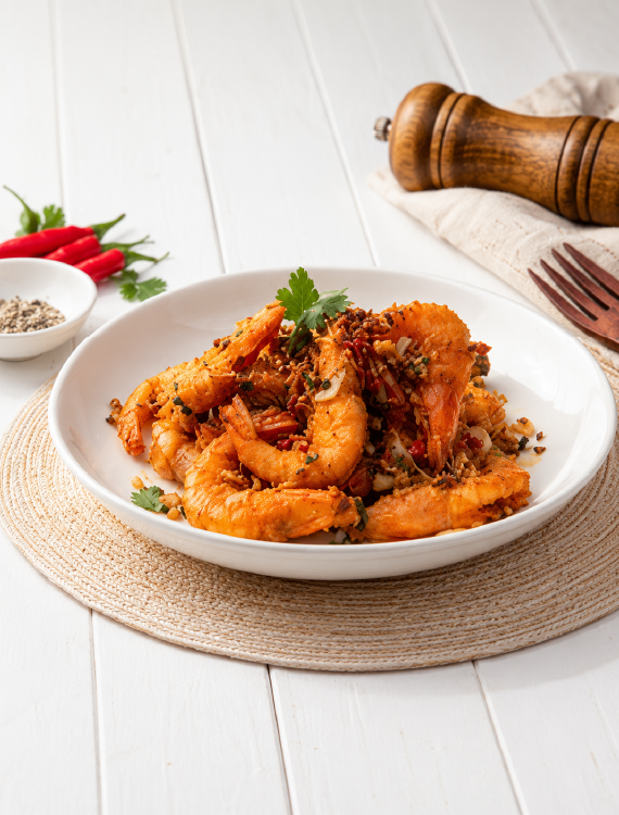 Prawns Fried with Pepper and Spiced Salt